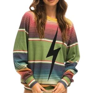 Aviator Nation Serape Lightening Bolt Stitch Pullover Long Sleeve Sweatshirt XS